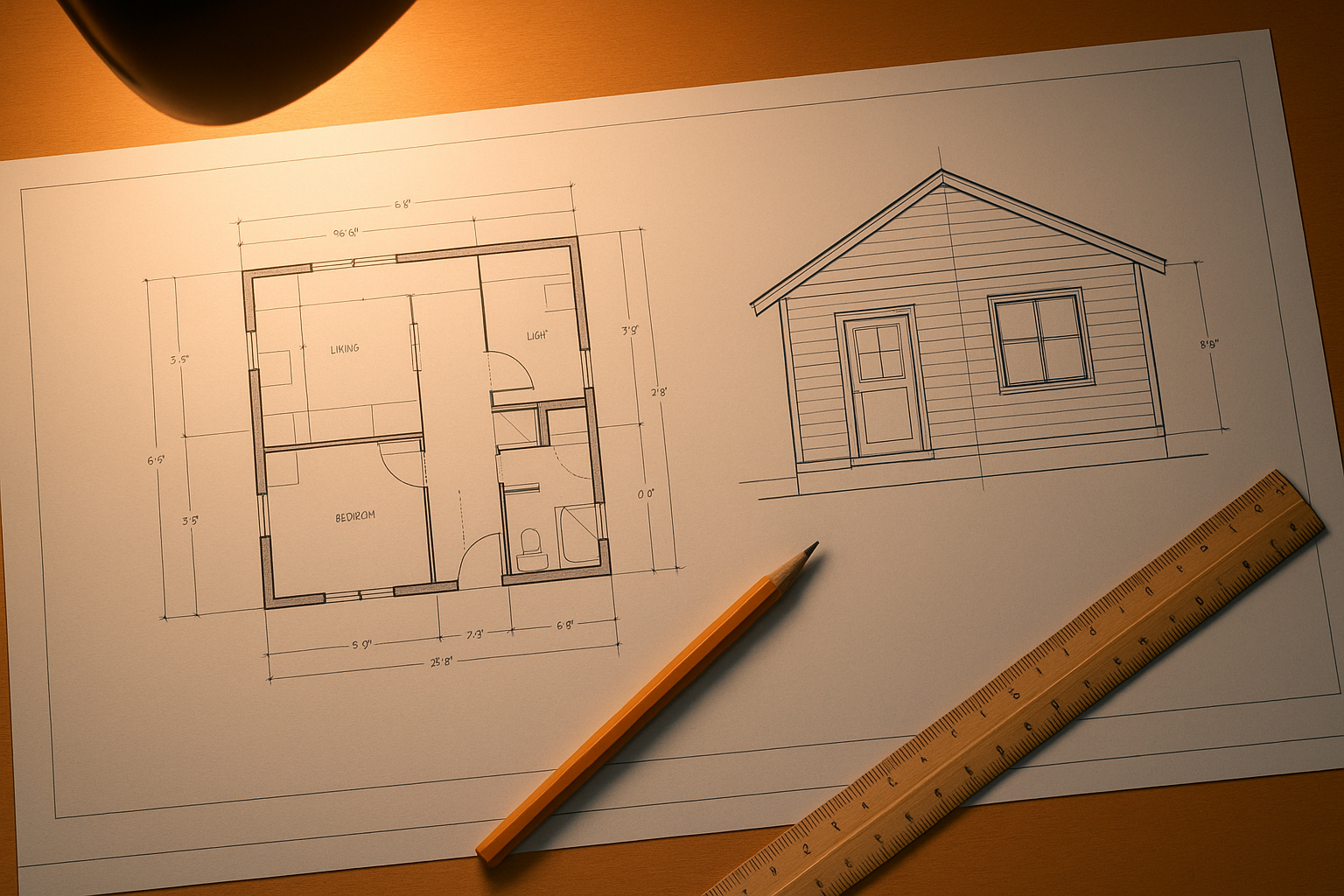 Architectural blueprint drawings for an ADU permit submission in Los Angeles