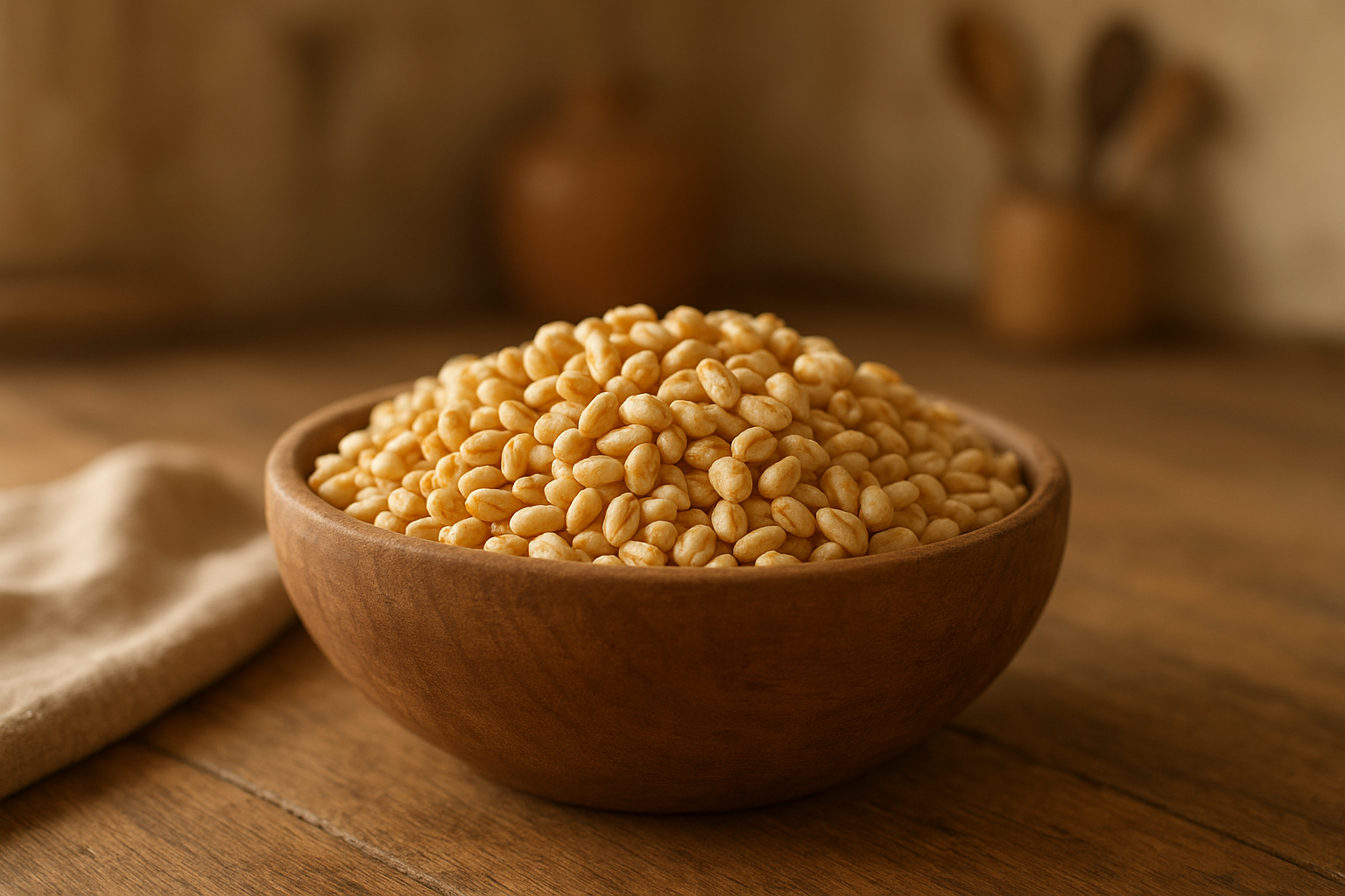 Bowl of glyphosate free cereal made from puffed organic whole grains