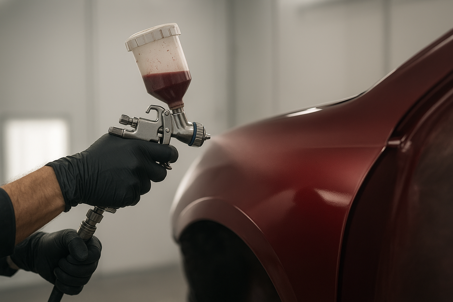 Technician applying color-matched paint during a vehicle restoration project