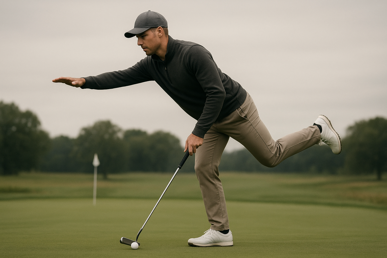 Golfer performing a balance and stability exercise as part of an injury prevention fitness routine