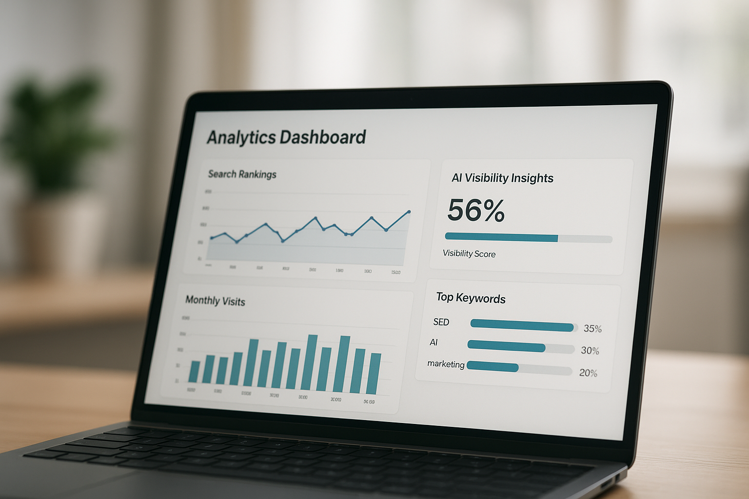 Analytics dashboard displaying AI search ranking and visibility metrics