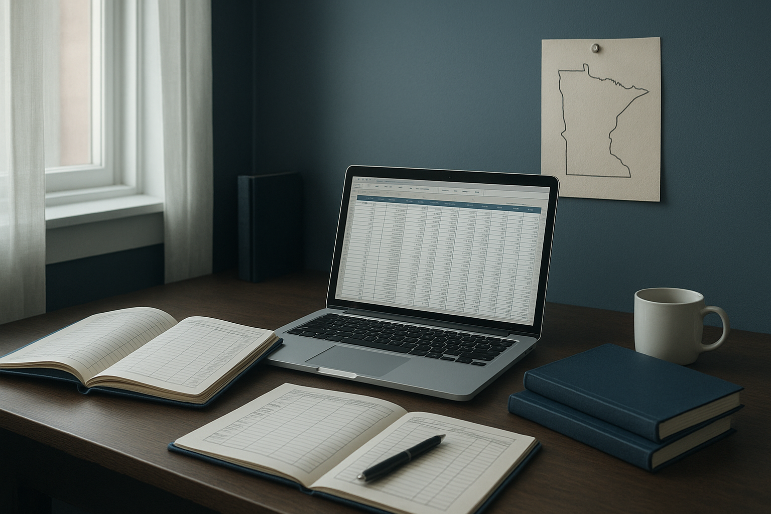 Minnesota DHS provider accounting workspace with financial records and compliance documents Minnesota DHS provider accounting workspace with financial records and compliance documents