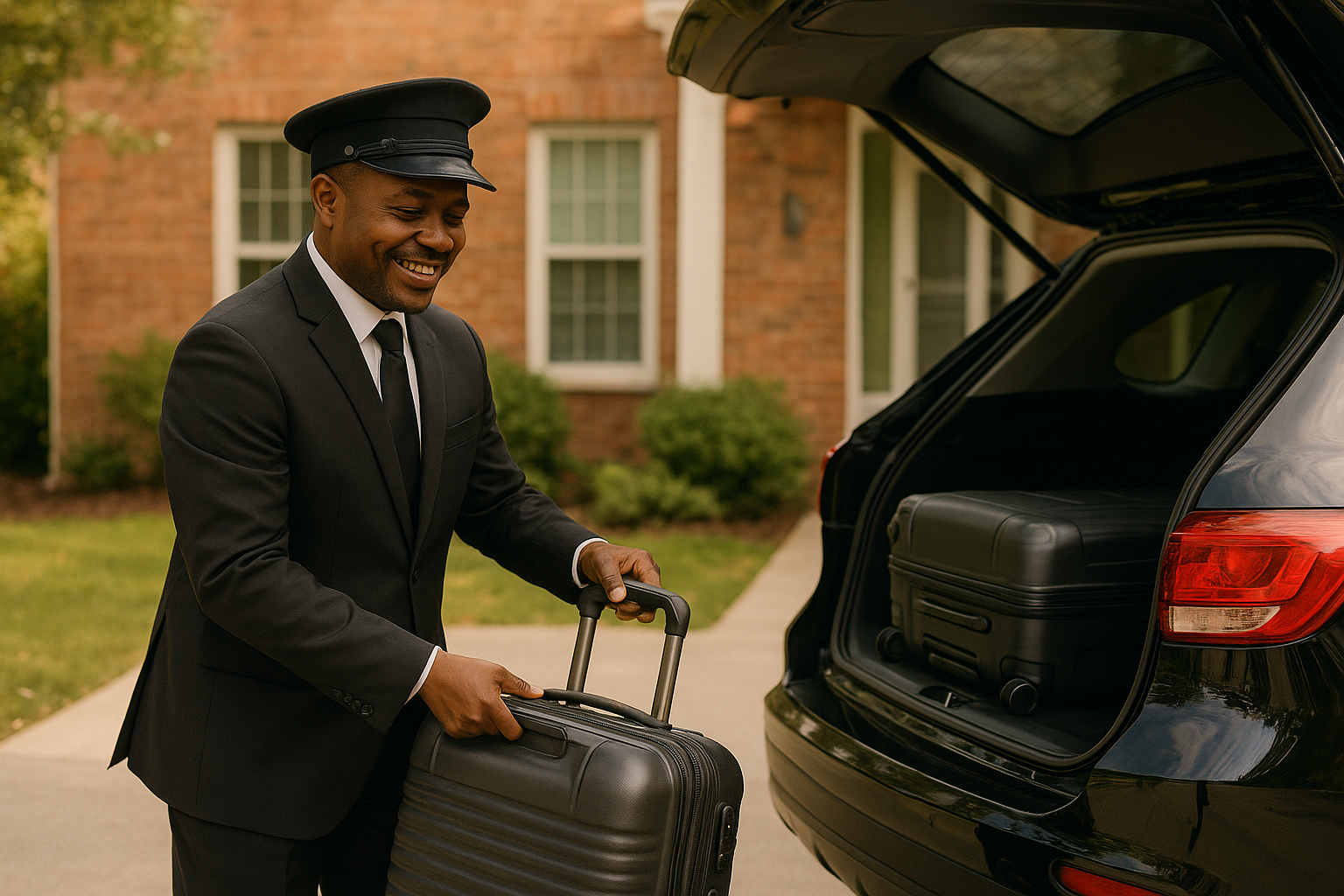 Chauffeur loading luggage into a cost-effective SUV before a Charlotte airport transfer