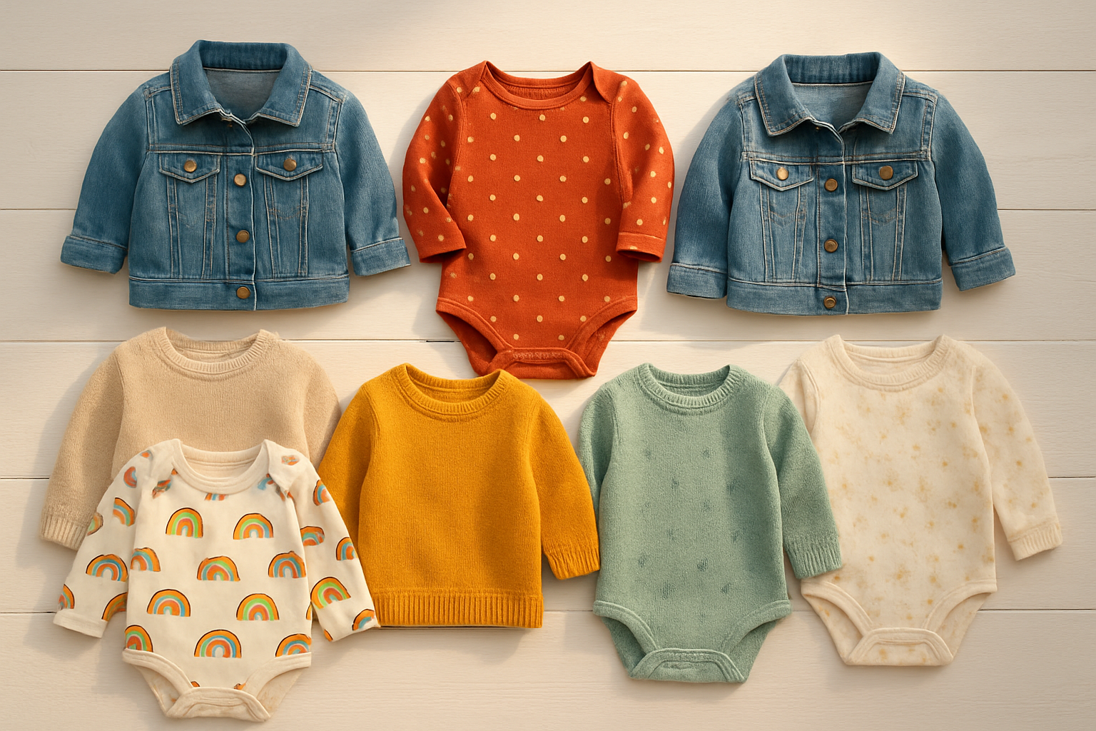 Curated kids clothing options subscription bundle laid out on a white surface