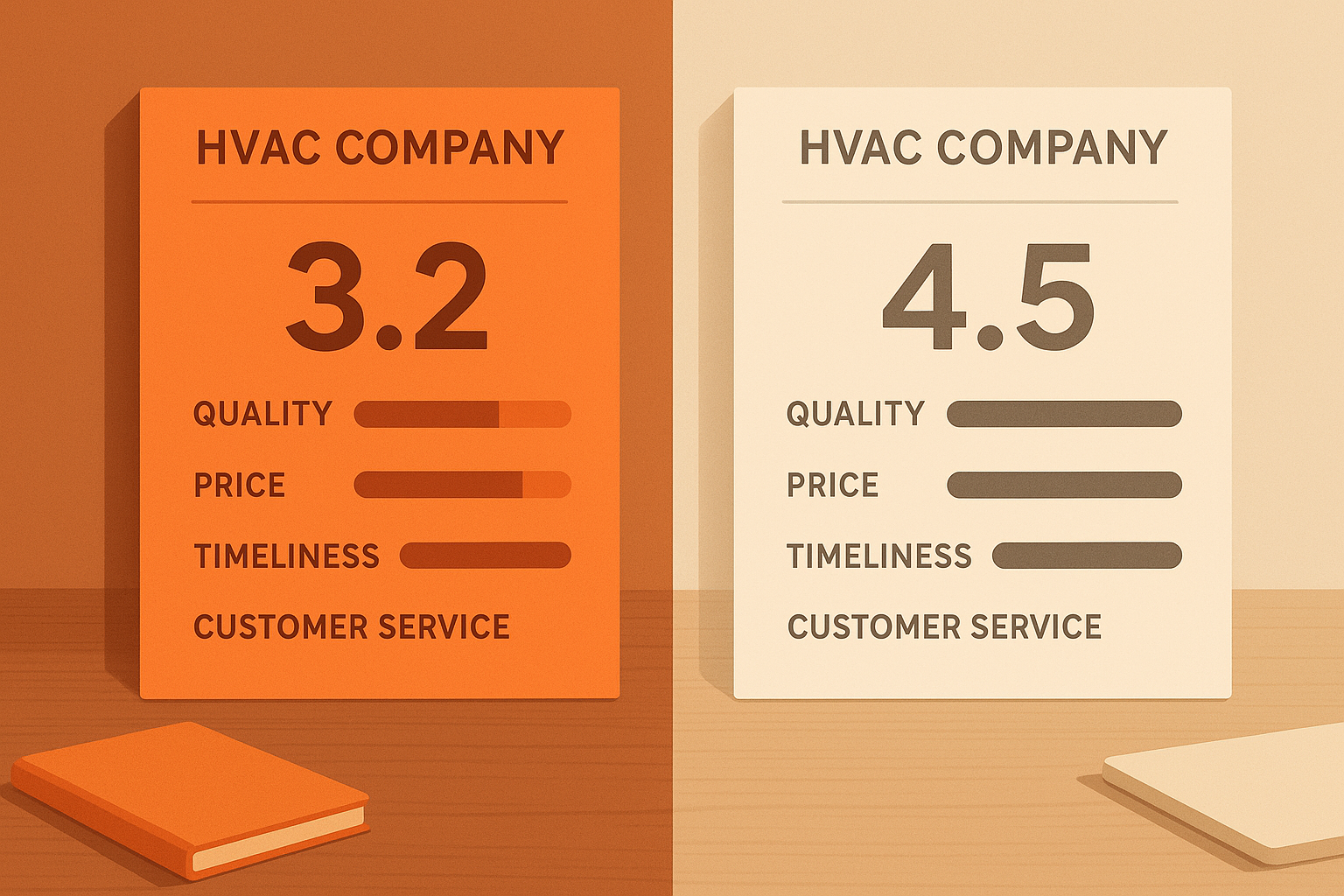Side-by-side scorecard comparing HVAC competitor review weaknesses and exploitability scores