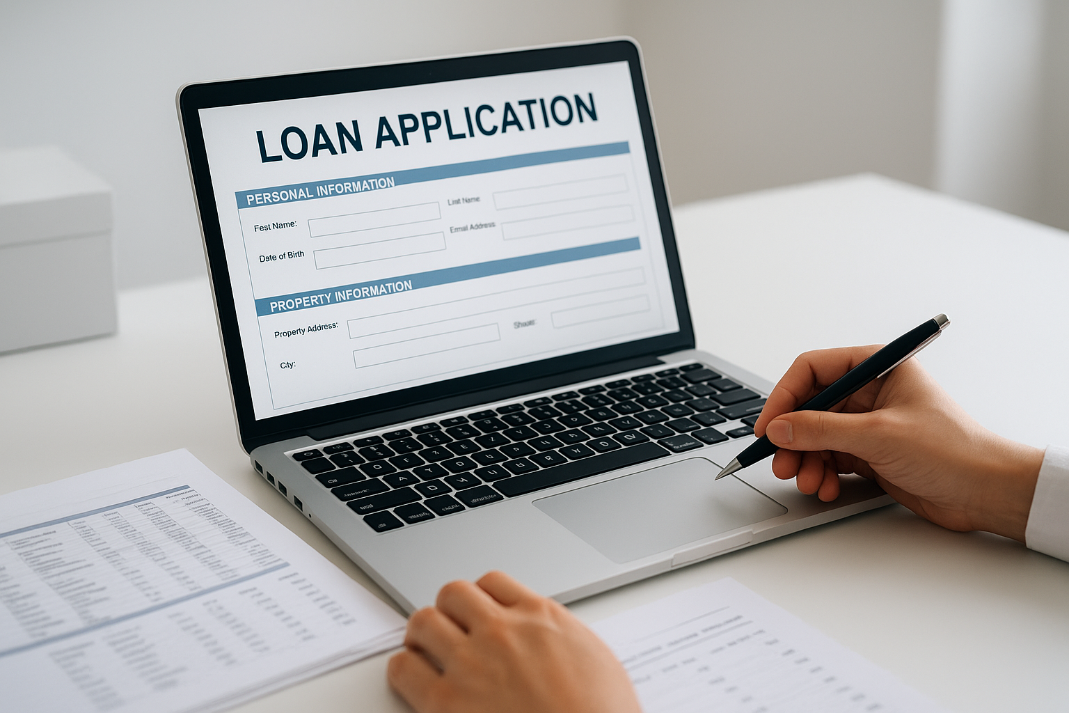 Entrepreneur preparing documents to apply for a short-term business loan