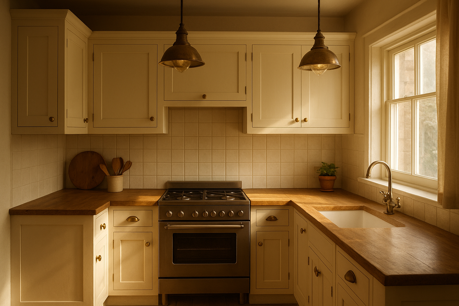 Cincinnati kitchen updated with vintage cabinet refacing services and cream shaker-style doors