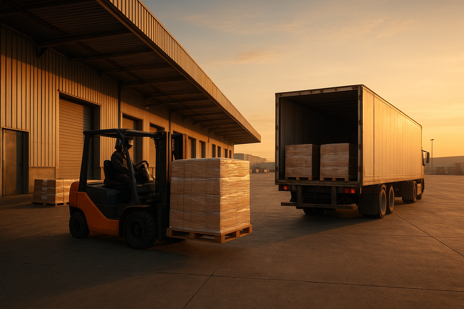 Saia LTL freight pallets being loaded onto a trailer at a terminal dock