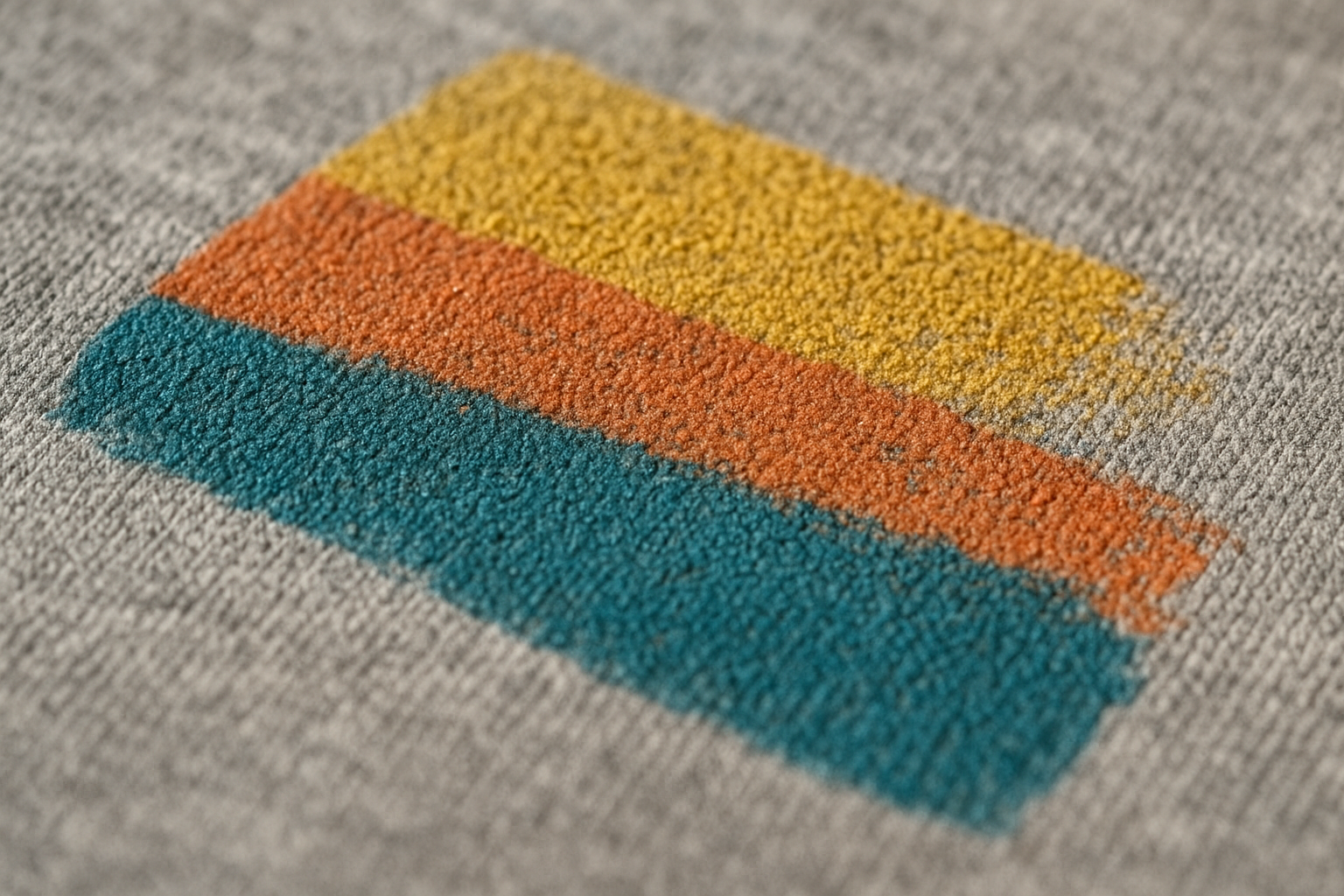 Close-up of screen-printed ink texture on heavyweight sweatpants fabric