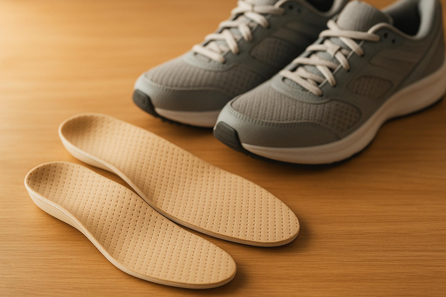 Custom orthotic insoles recommended by a podiatrist to relieve foot pain and improve alignment