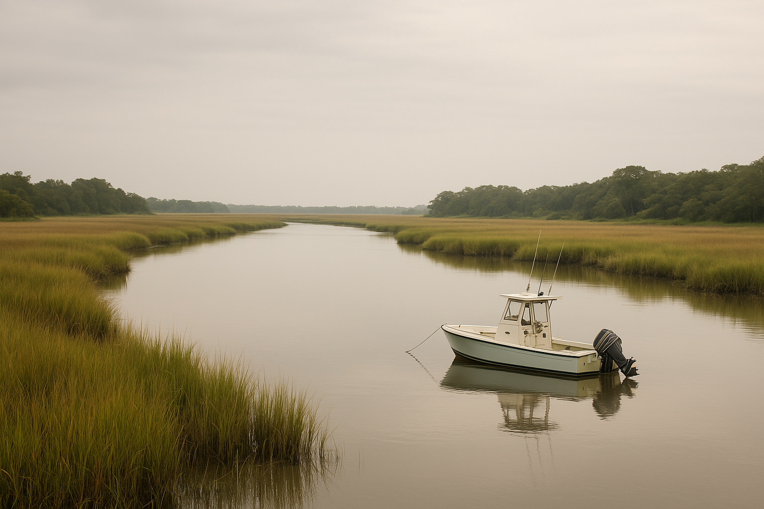 Protected backwater creek used for inshore family fishing charters near the Intracoastal Waterway