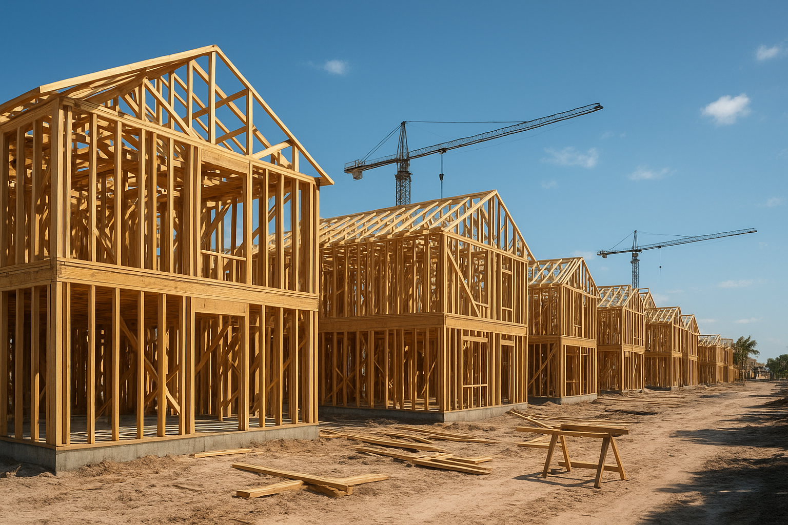 New construction home framing at a pre-construction development site in South Florida