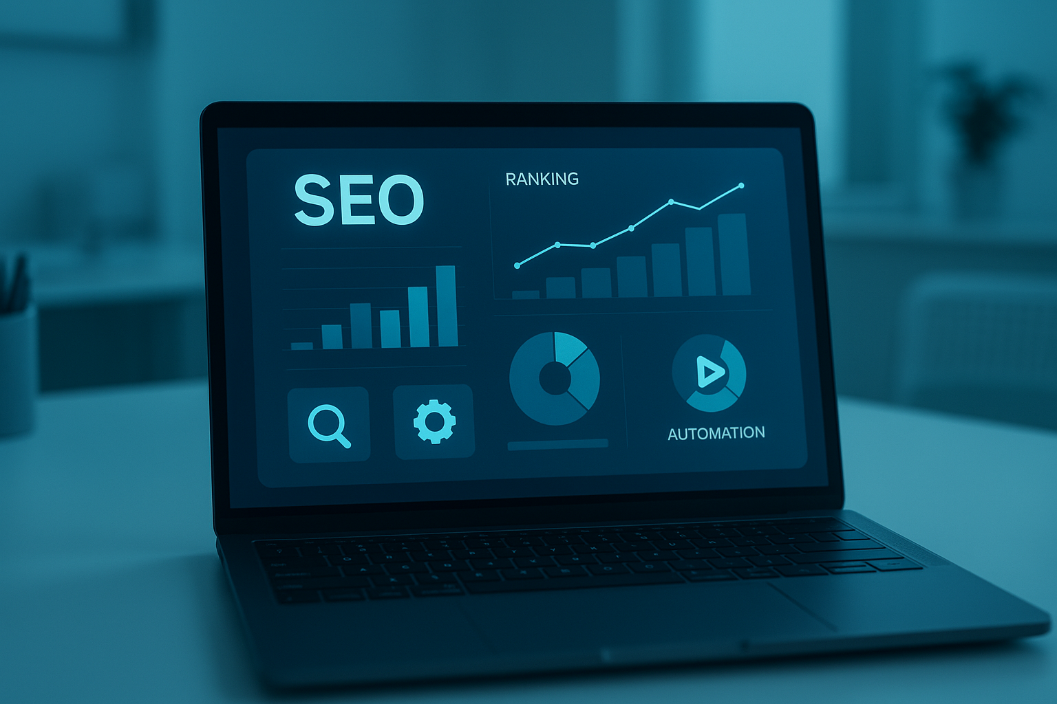 SEO automation SaaS platform dashboard showing ranking analytics