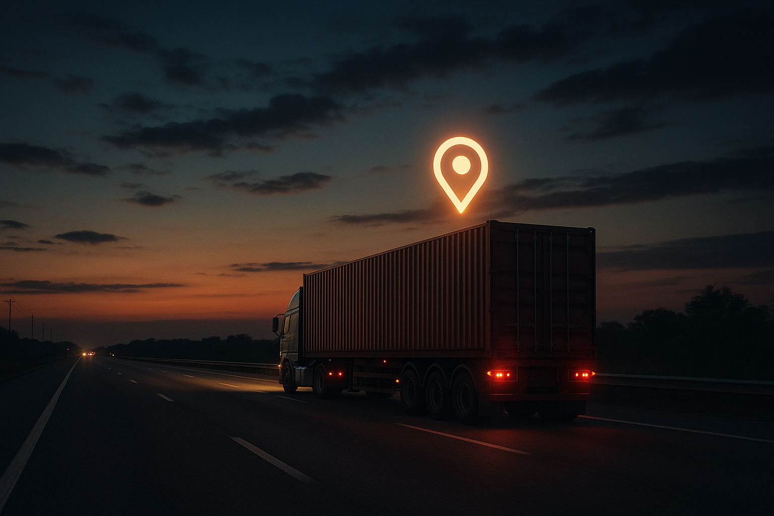 Freight truck hauling a container trailer on a highway representing GPS container tracking