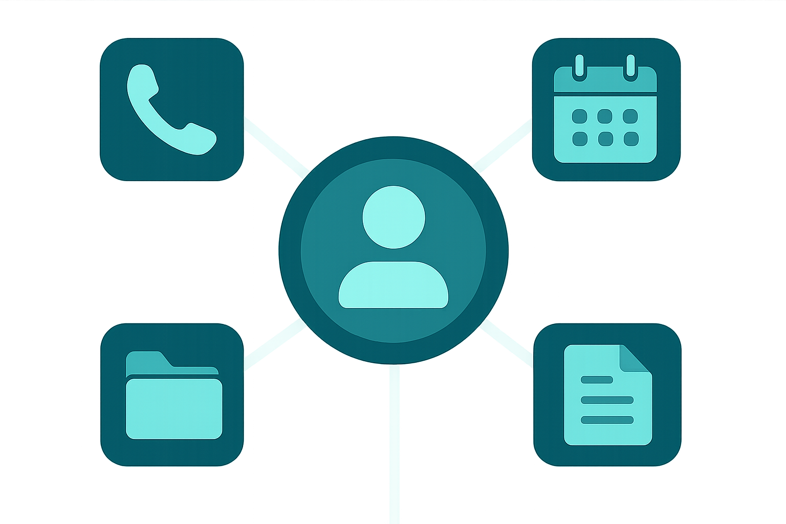 Illustration showing CRM, calendar, and file storage connected into one business platform