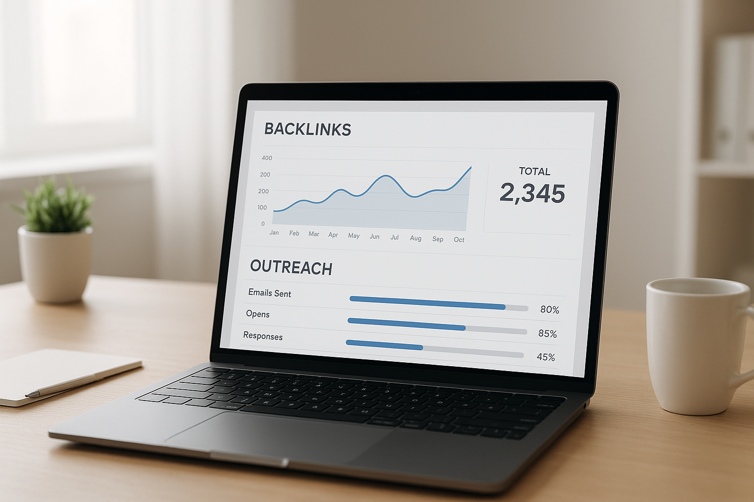 Dashboard view of automated link building software tracking backlink opportunities