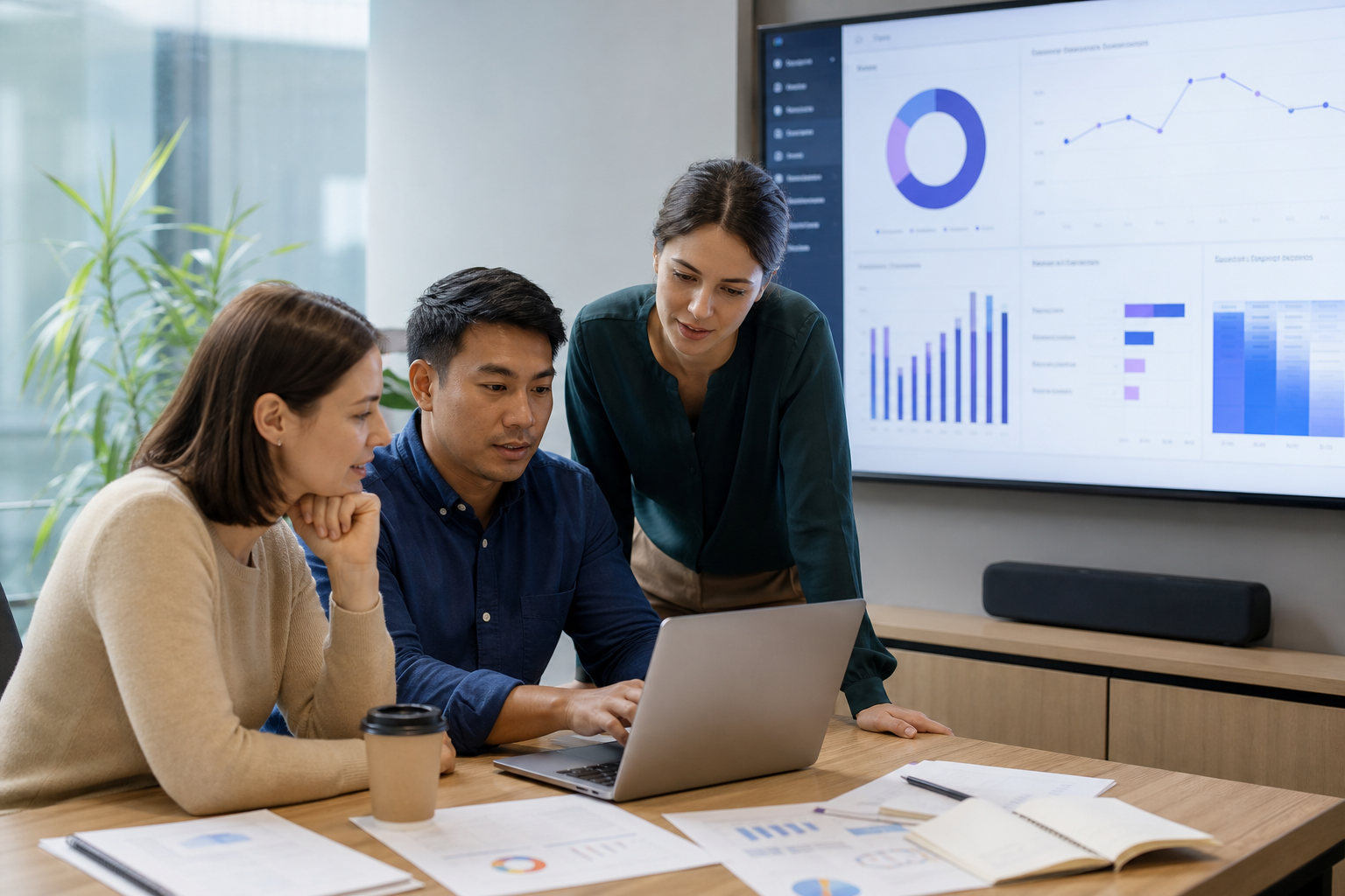 Marketing team reviewing creator outreach results on a dashboard screen