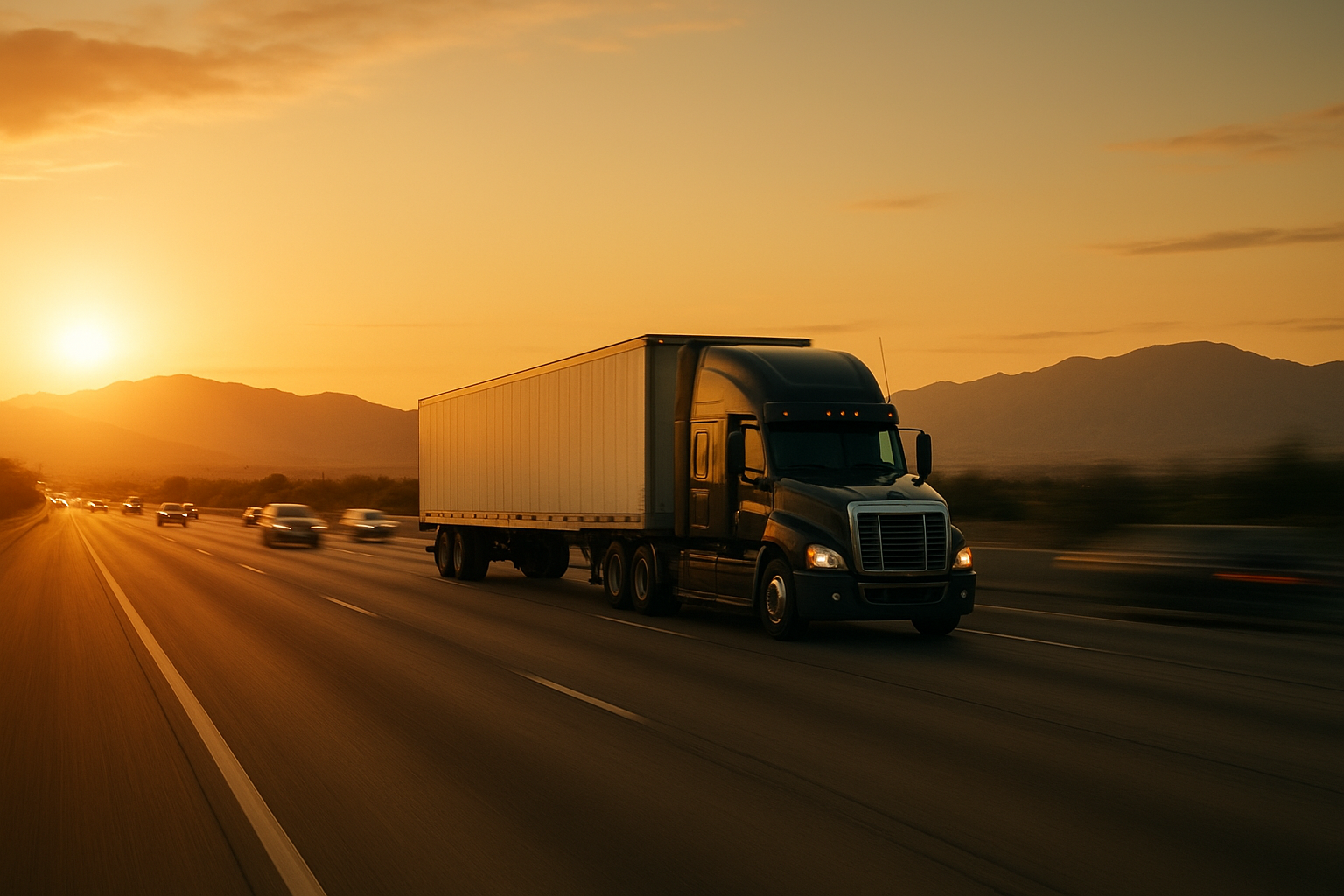 Semi-truck trailer in transit representing LTL and full truckload freight movement