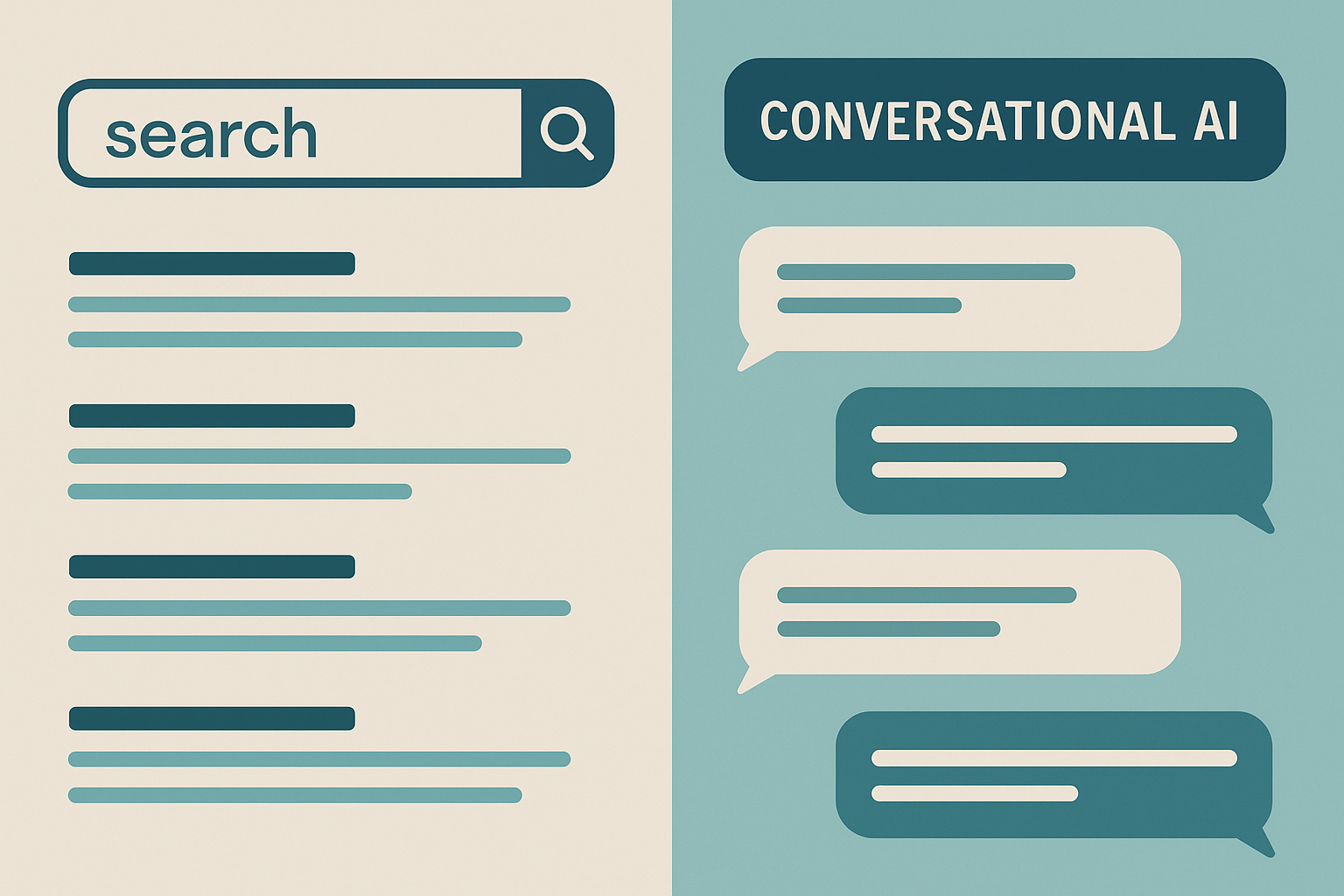 Comparison graphic showing traditional search results versus AI chat answers