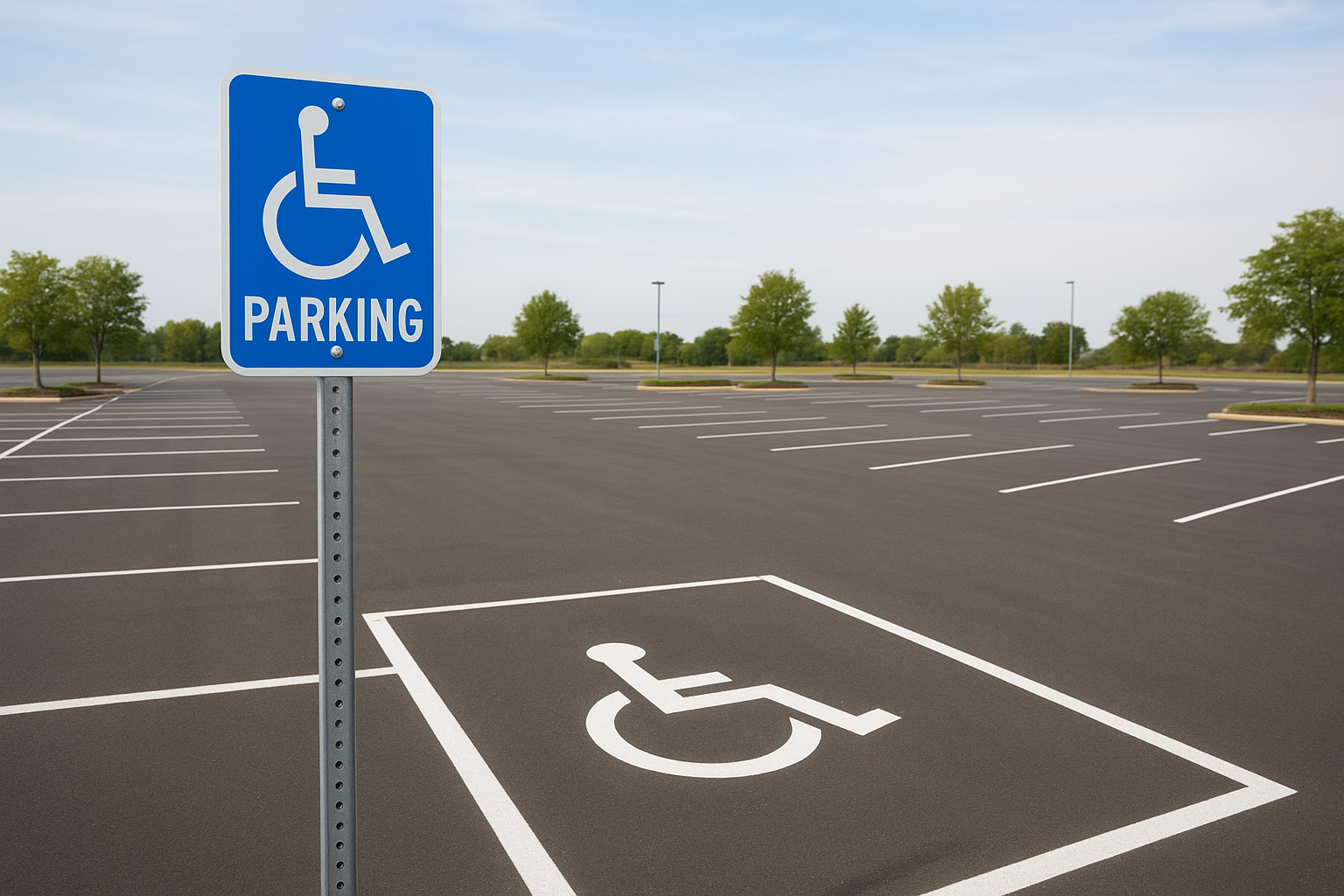 ADA parking lot signage denton texas installed on a commercial property post