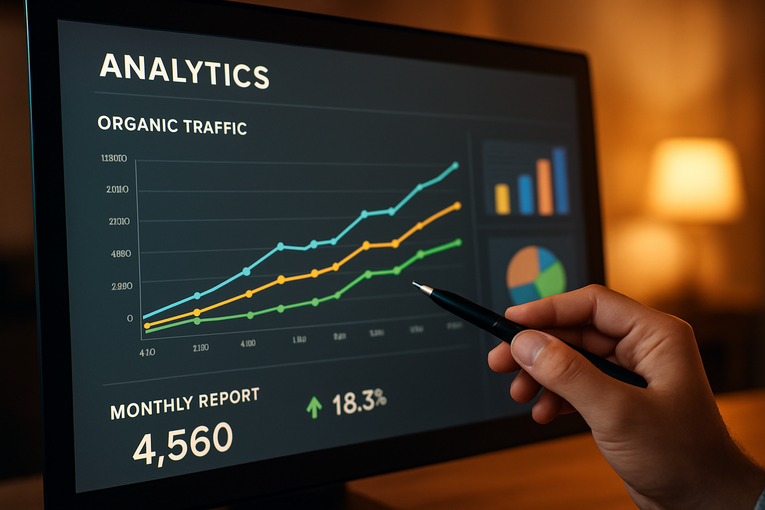Analytics dashboard showing organic traffic growth from an ongoing SEO campaign