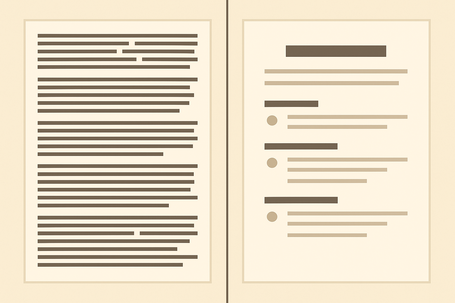 Comparison illustration showing unstructured content versus content optimized with generative SEO practices