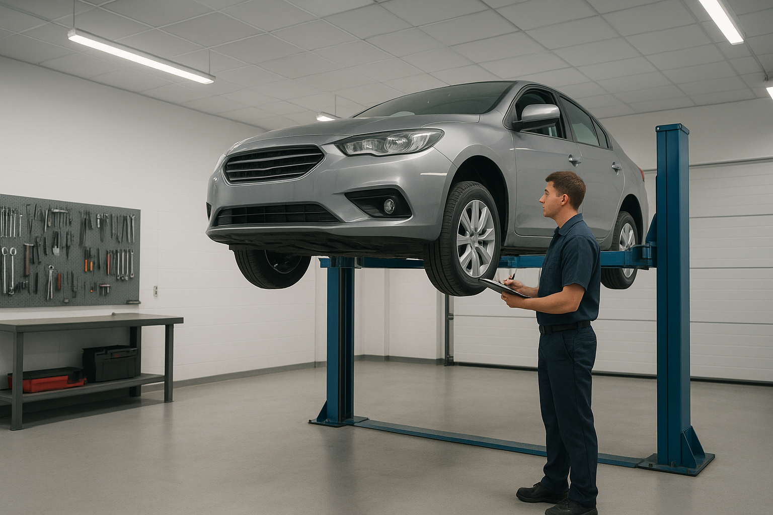 Certified auto body technician inspecting vehicle damage during an insurance claim assessment