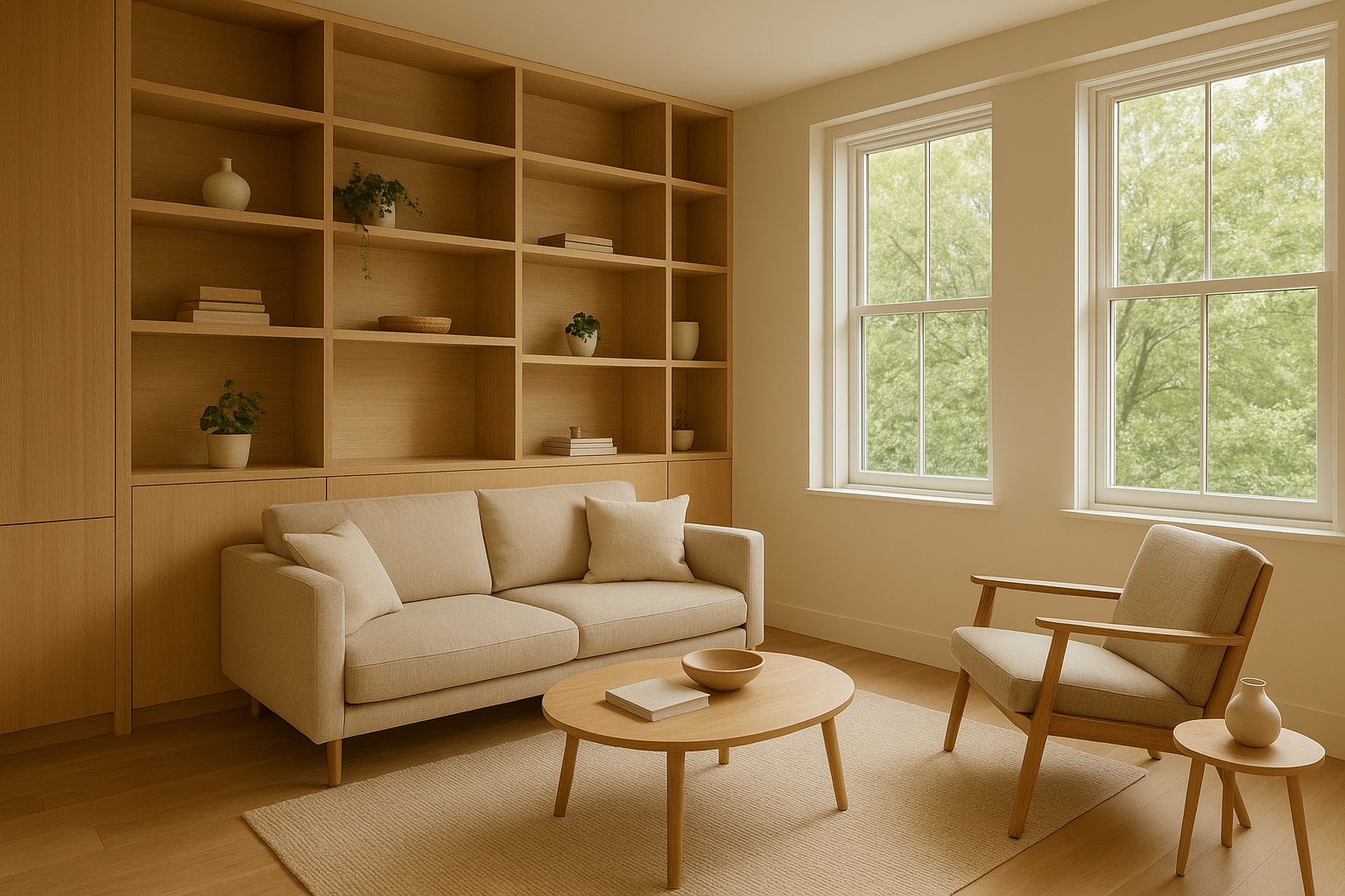 Finished detached ADU interior featuring custom built-in millwork