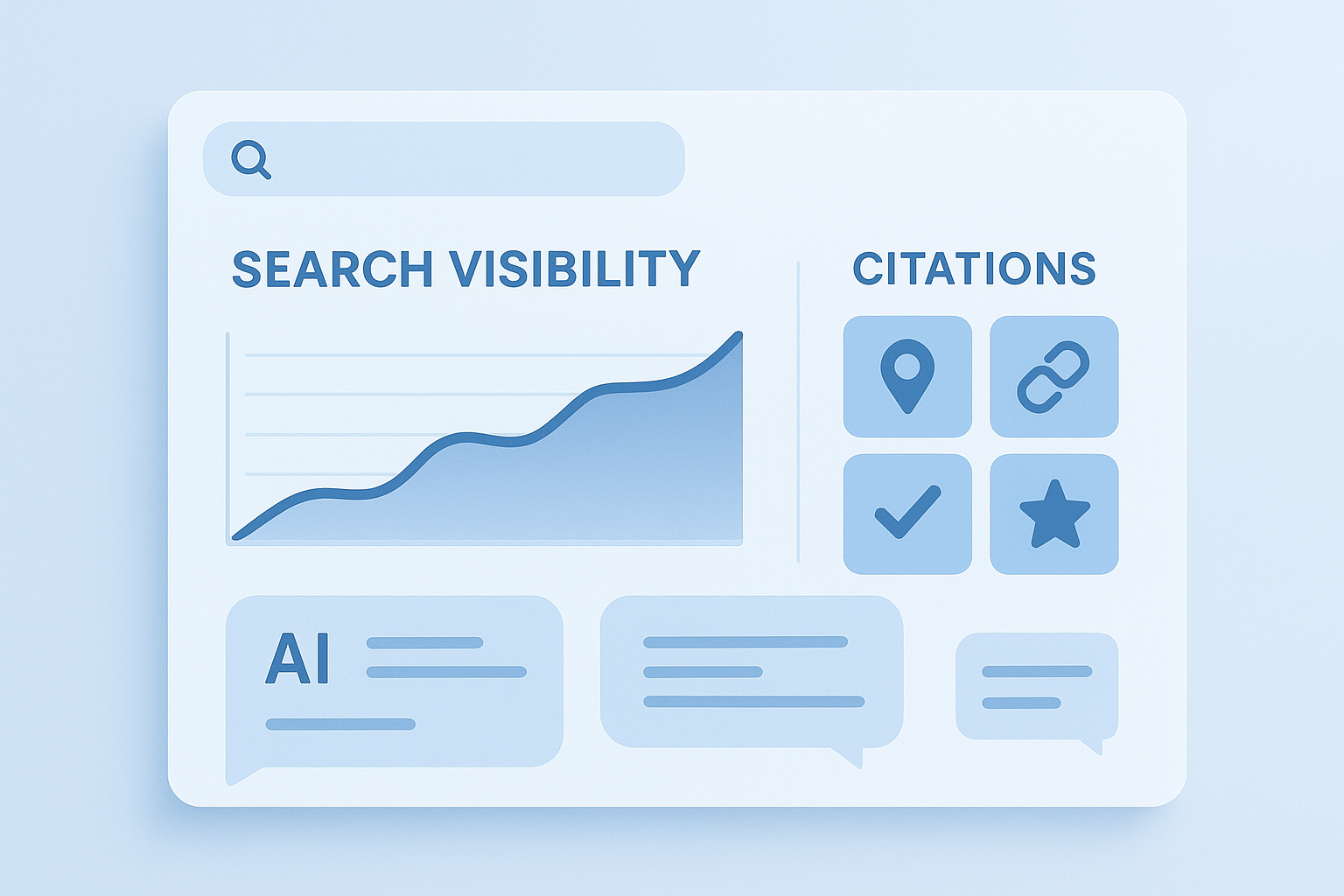 Dashboard representing an SEO platform for AI-driven search tracking visibility metrics