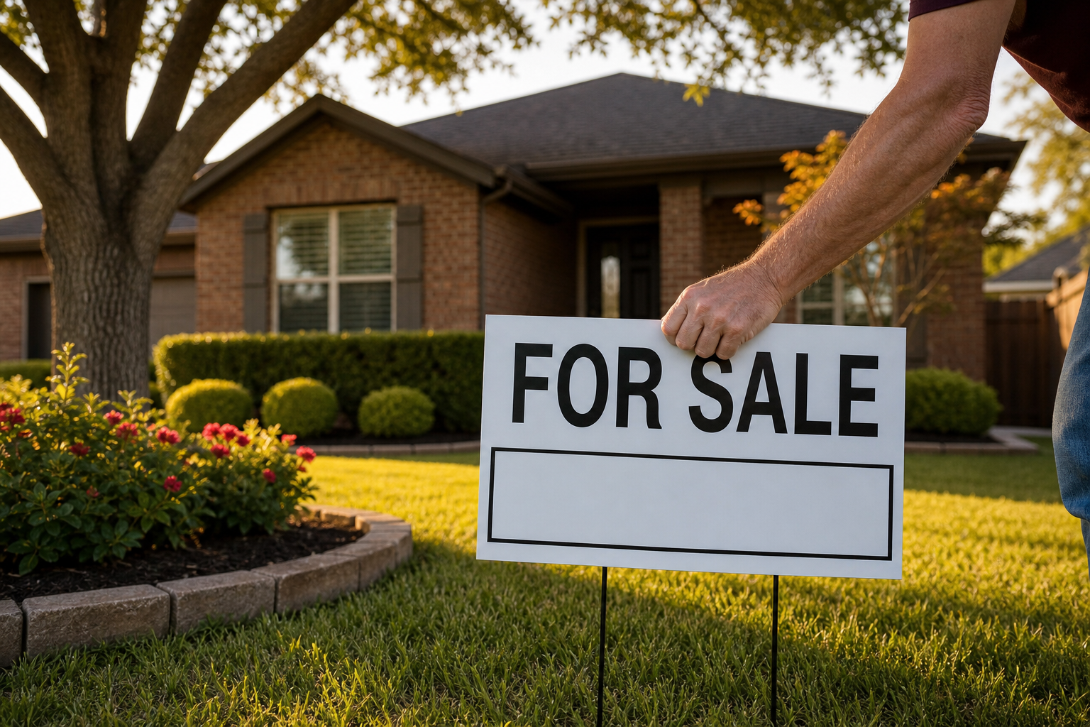 For sale sign placed in front yard as part of a tailored selling strategy for a San Antonio home