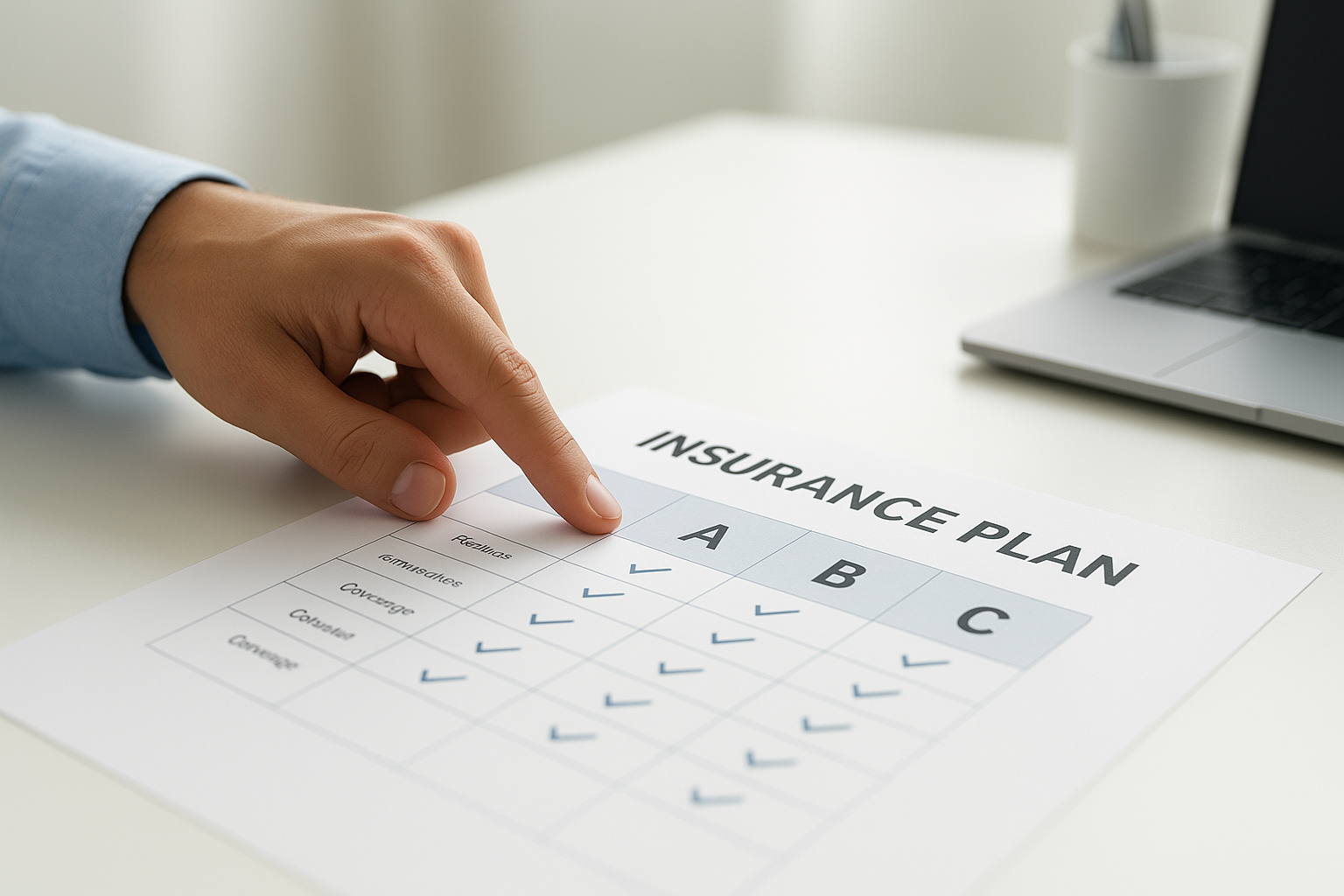 Insurance agent explaining Medigap plan letter comparison chart to a client