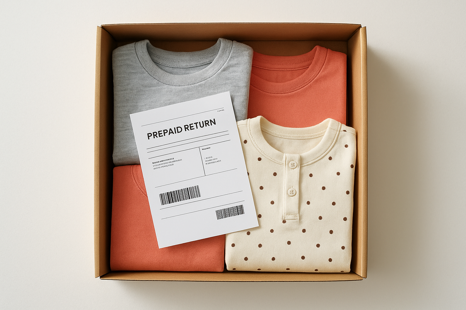 Prepaid shipping box for returning kids clothing rental items to the subscription service