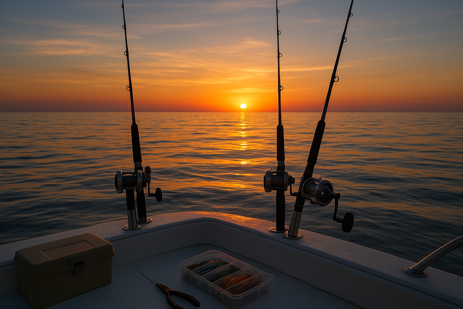 Sunset view from a charter boat deck after a day of offshore fishing near Calabash NC
