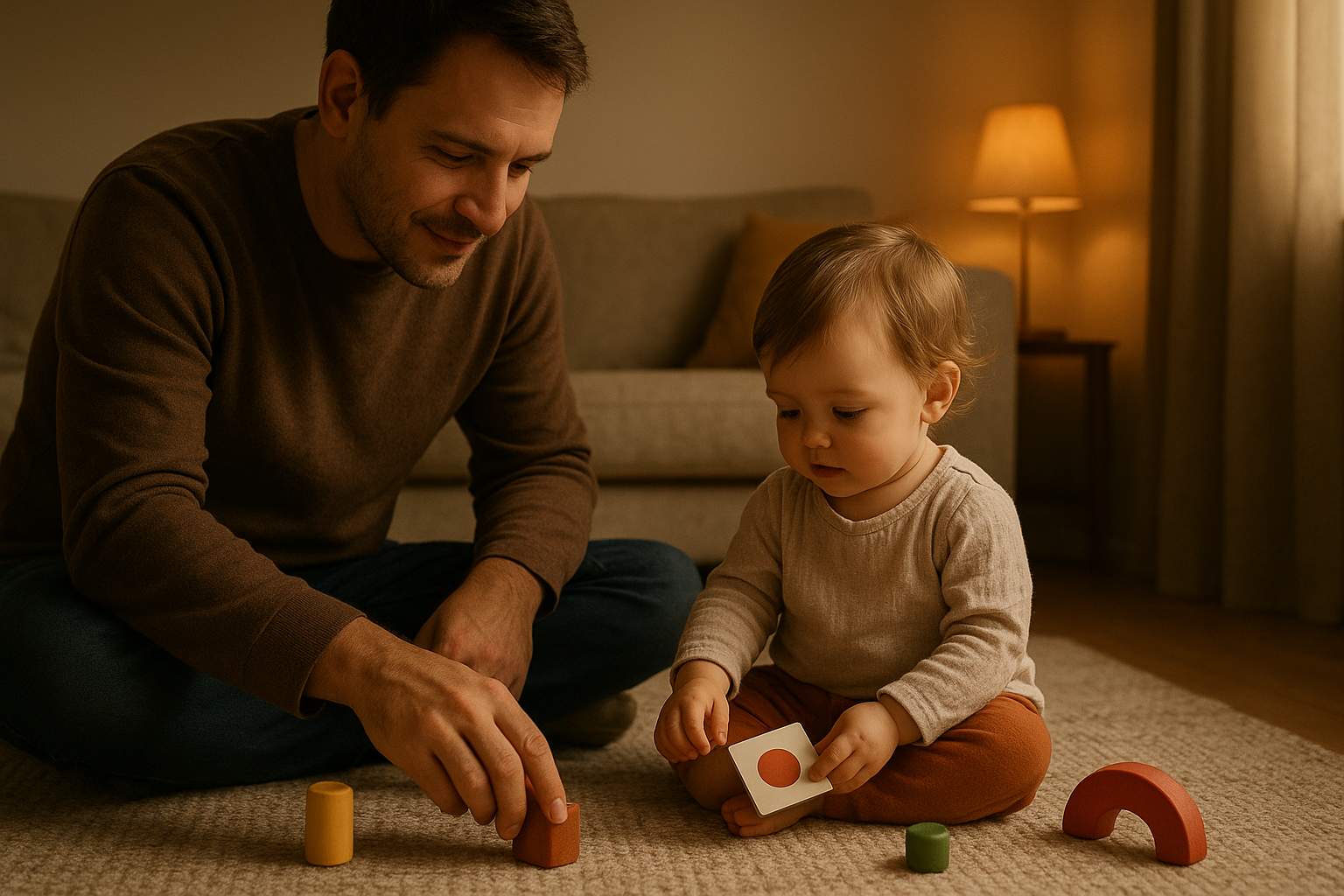 Parent reinforcing core vocabulary lesson plans at home through everyday play
