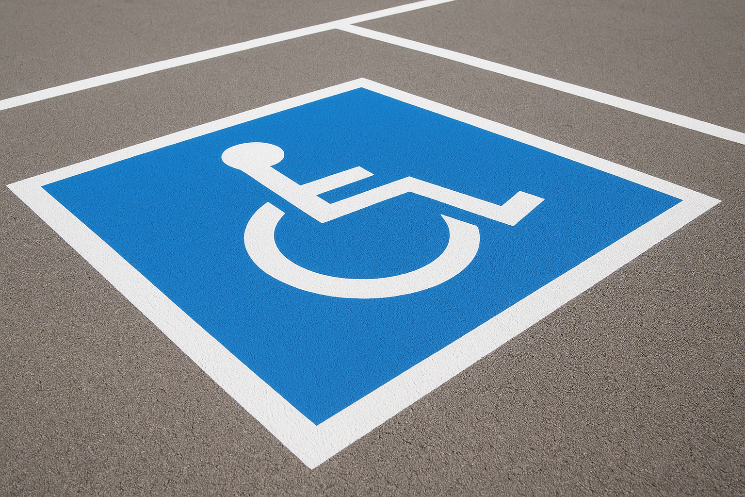 Freshly painted ADA handicap parking space with accessibility symbol as part of parking lot striping compliance work