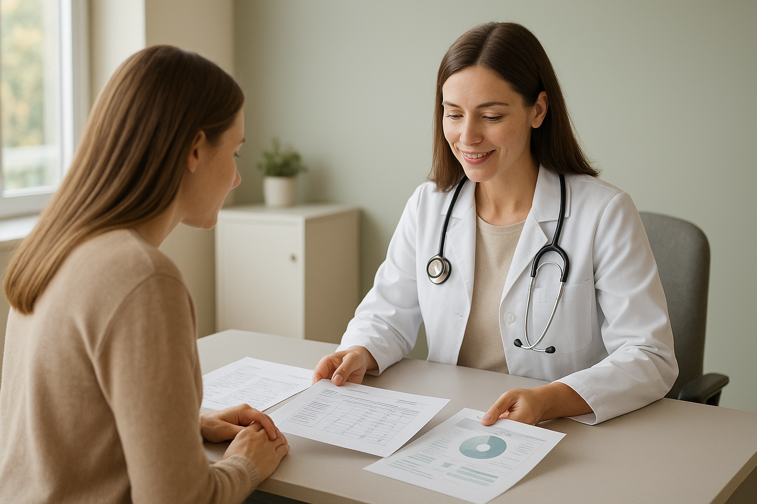 Clinician and patient reviewing a holistic hormone therapy treatment plan in a modern Ontario clinic