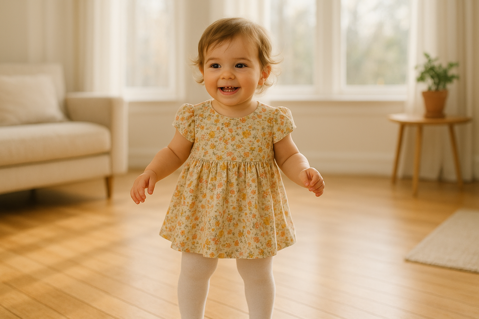 Happy toddler wearing premium children's clothing from a kids fashion rental subscription box