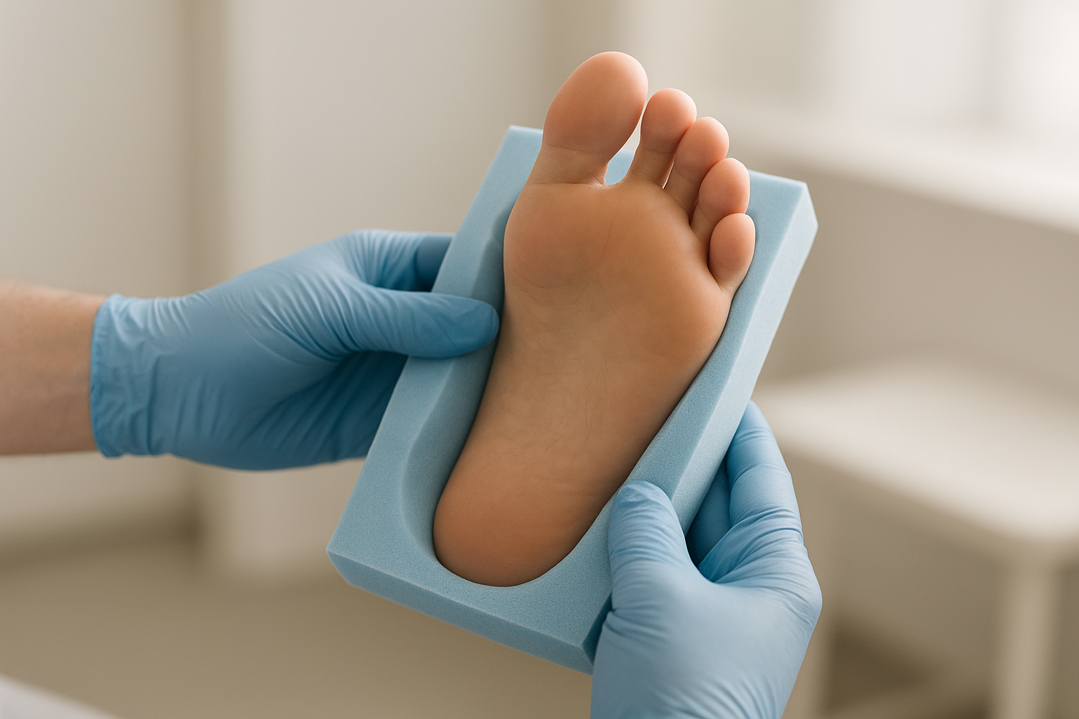 Podiatrist creating personalized insoles for foot comfort from a foot mold
