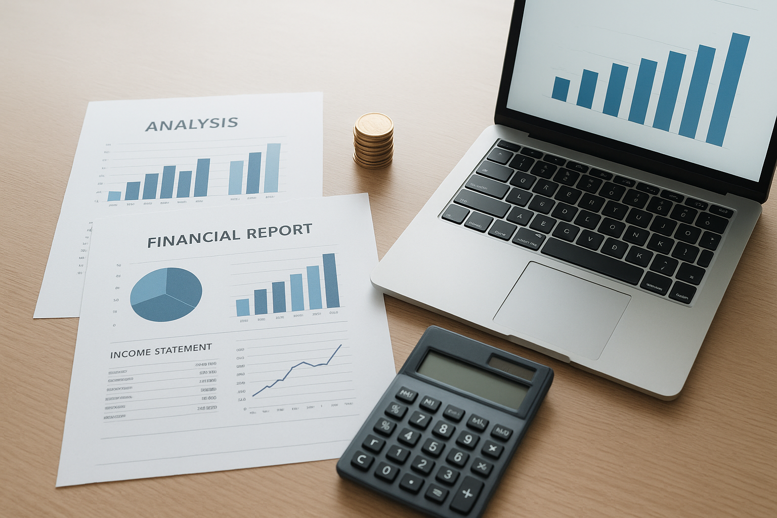 Financial documents and charts representing different small business loan types