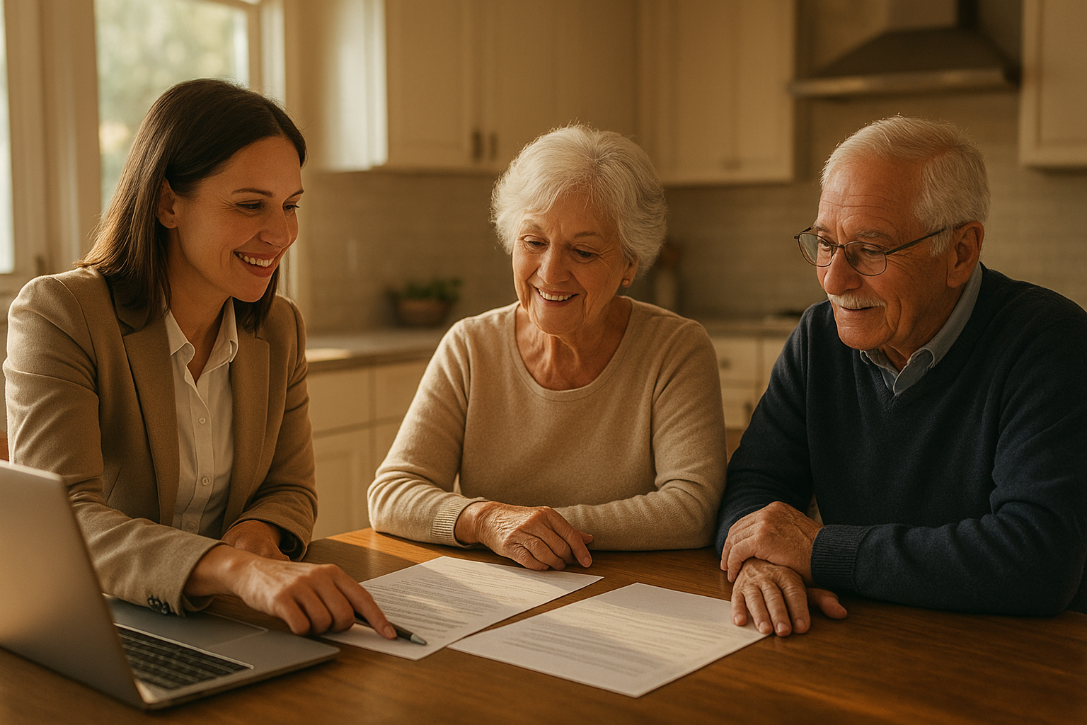REALTOR meeting with senior clients to review a personalized home-selling strategy