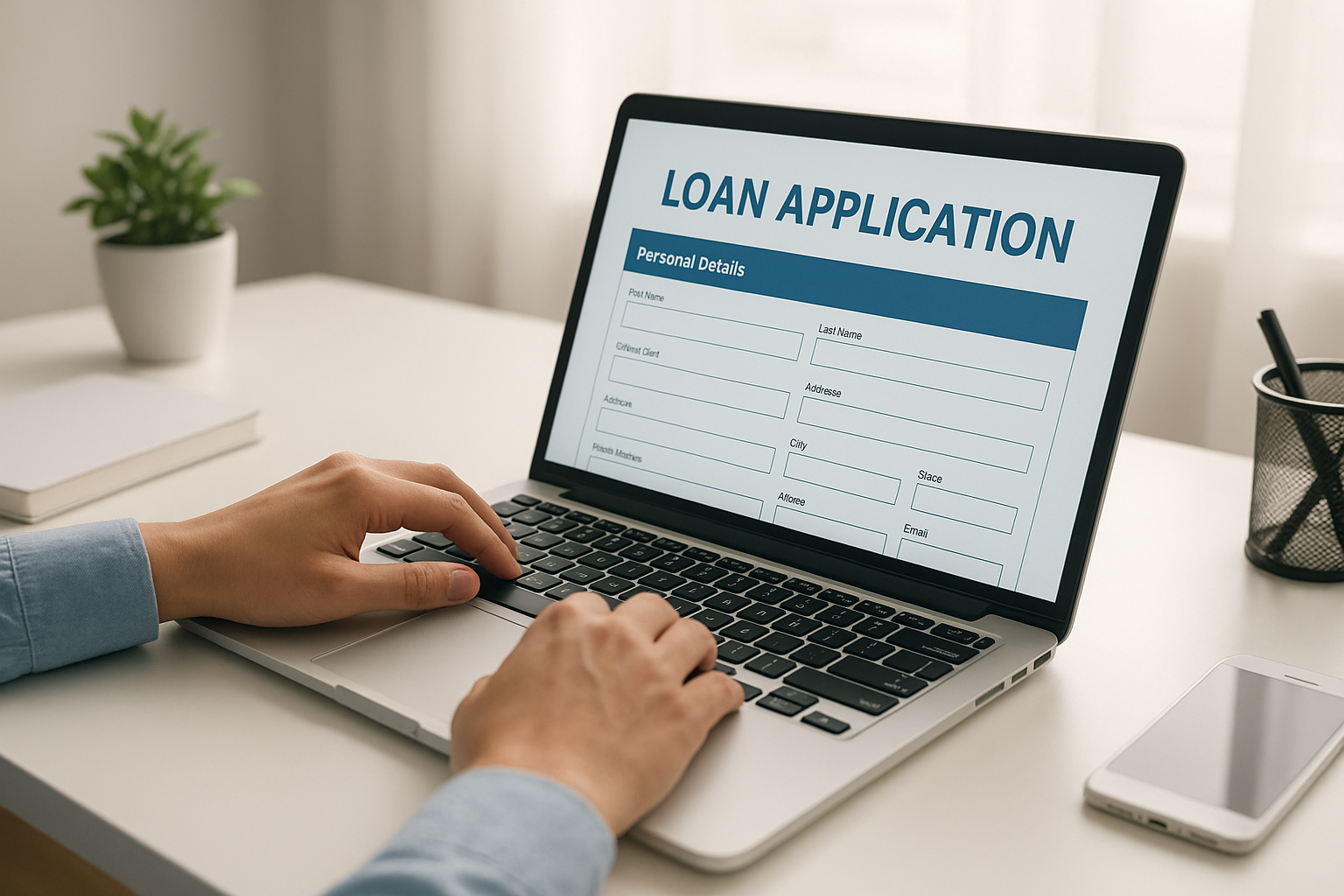 Business owner completing an online application for nationwide credit line financing
