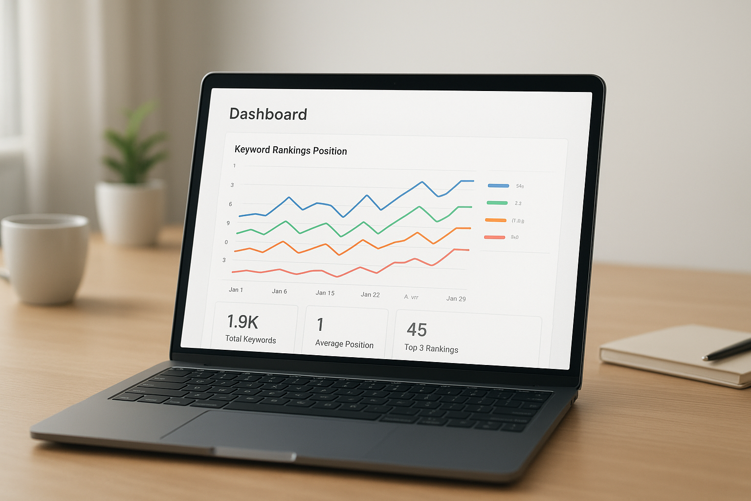 Dashboard displaying automated rank tracking software monitoring keyword position trends