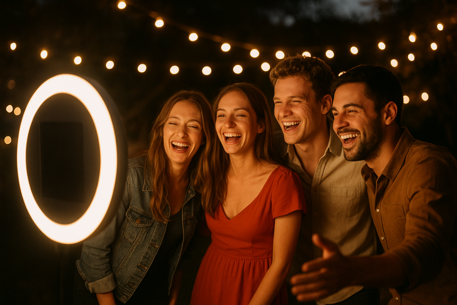 Guests posing together during a selfie photo booth rental Kentucky wedding reception