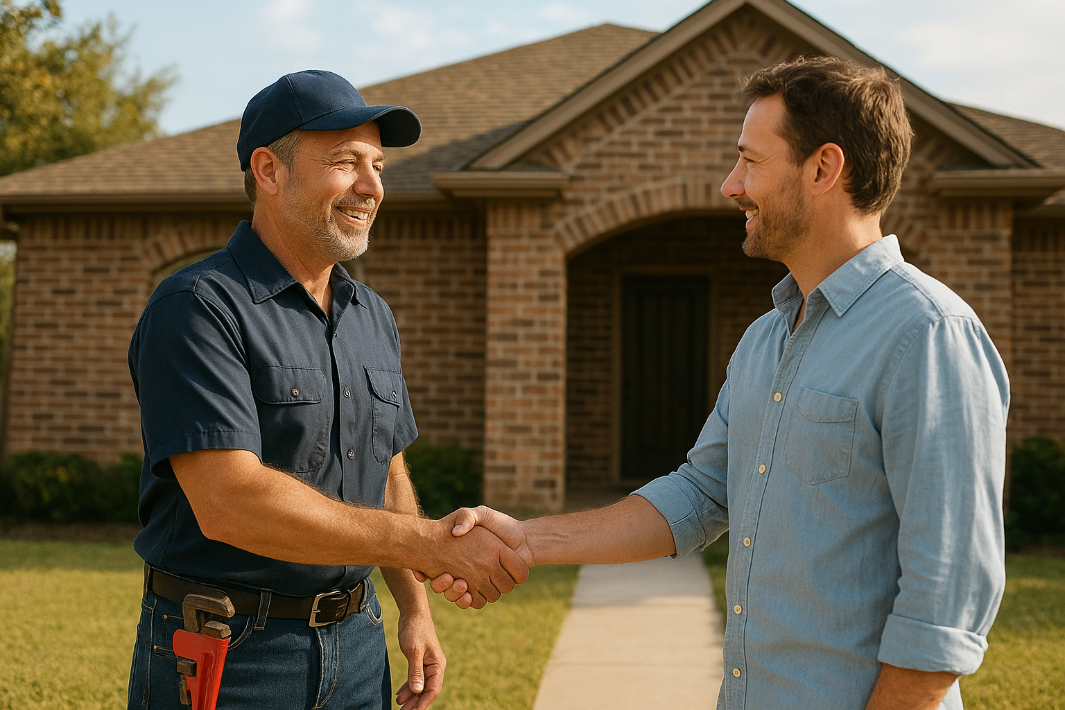 E206ebd9_plumber-homeowner-terrell Plumber meeting a Terrell homeowner before starting a code-compliant plumbing repair