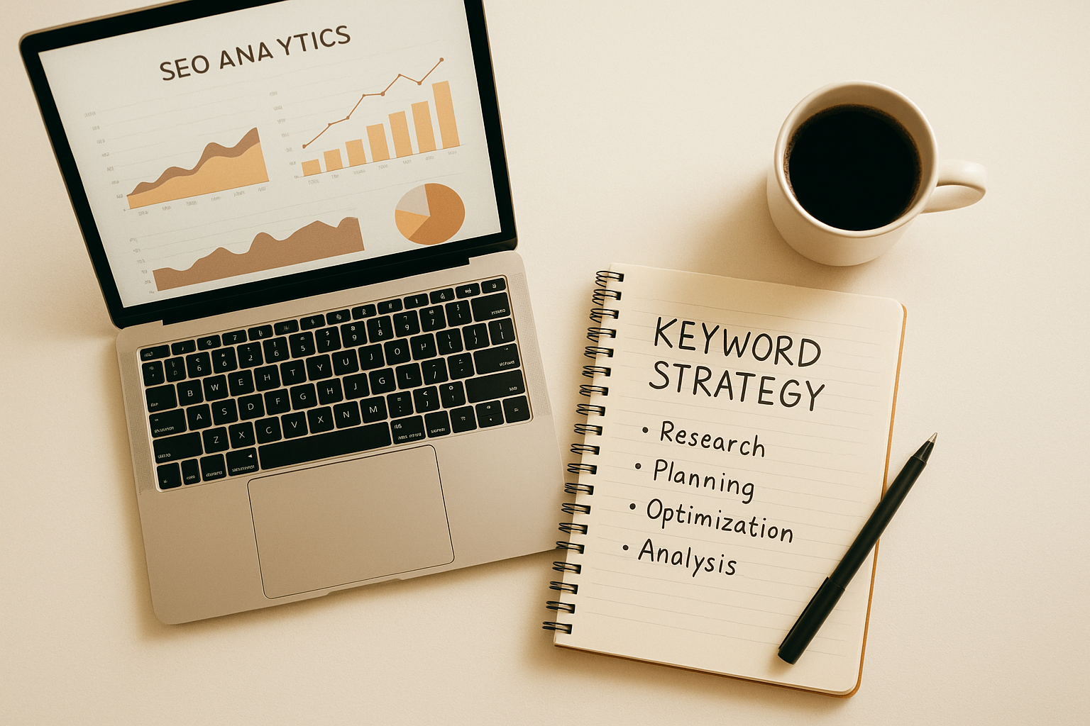 SEO professional reviewing Alli AI keyword strategy and on-page optimization recommendations on a laptop
