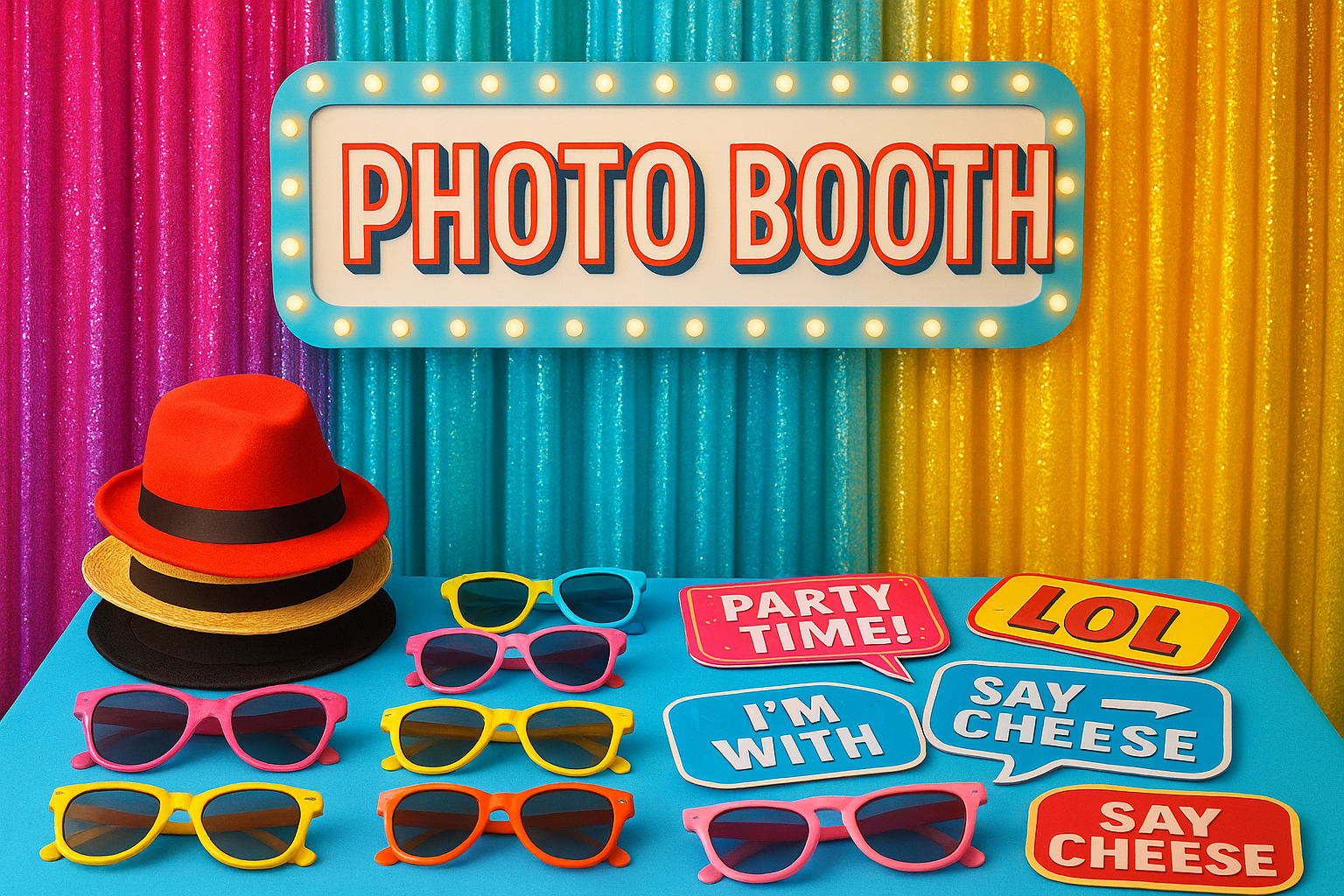 Prop table and backdrop add-ons available for a photo booth rental in Indiana
