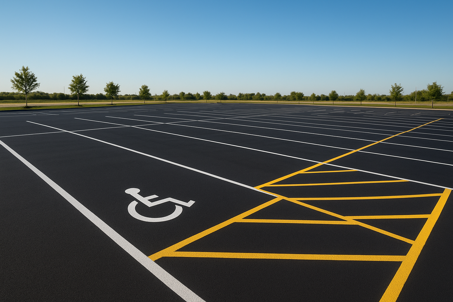 Durable parking lot striping denton crew finishing fresh white and yellow lines