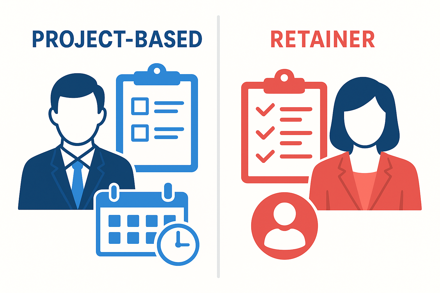 Comparison illustration of project-based versus retainer HR consulting contract structures