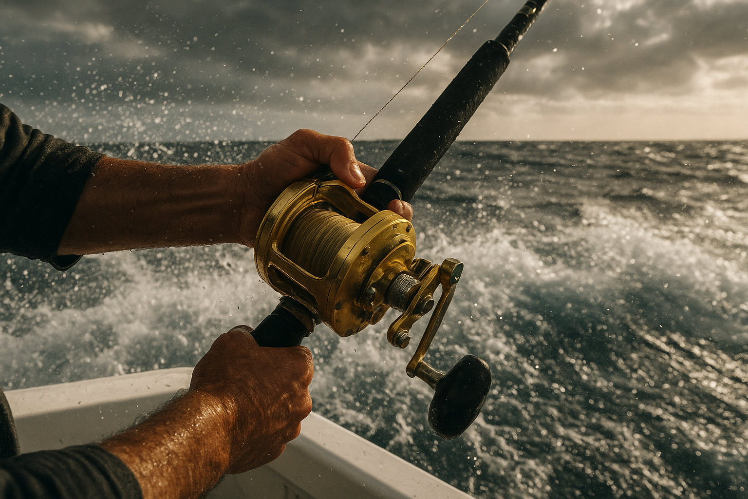 Angler fighting a fish during a private shark fishing trip near Ocean Isle Beach