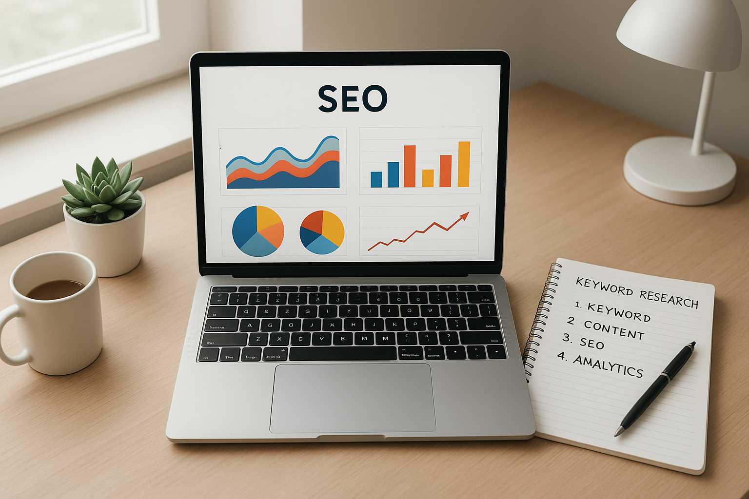 Laptop showing SEO analytics dashboard used to improve online visibility SEO